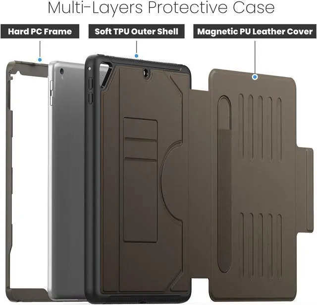 Alt view image 5 of 7 - BONAEVER Case For iPad 9.7 inch 6th/5th Generation 2018/2017, iPad Air 2 / iPad Pro 9.7, Smart Magnetic Auto Sleep Shockproof Cover with Multi-Angles Stand, Pen Holder, Card Slot Brown