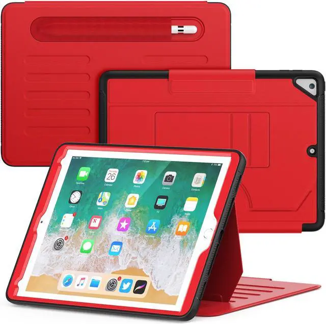 Alt view image 6 of 7 - BONAEVER Case For iPad 9.7 inch 6th/5th Generation 2018/2017, iPad Air 2 / iPad Pro 9.7, Smart Magnetic Auto Sleep Shockproof Cover with Multi-Angles Stand, Pen Holder, Card Slot Red