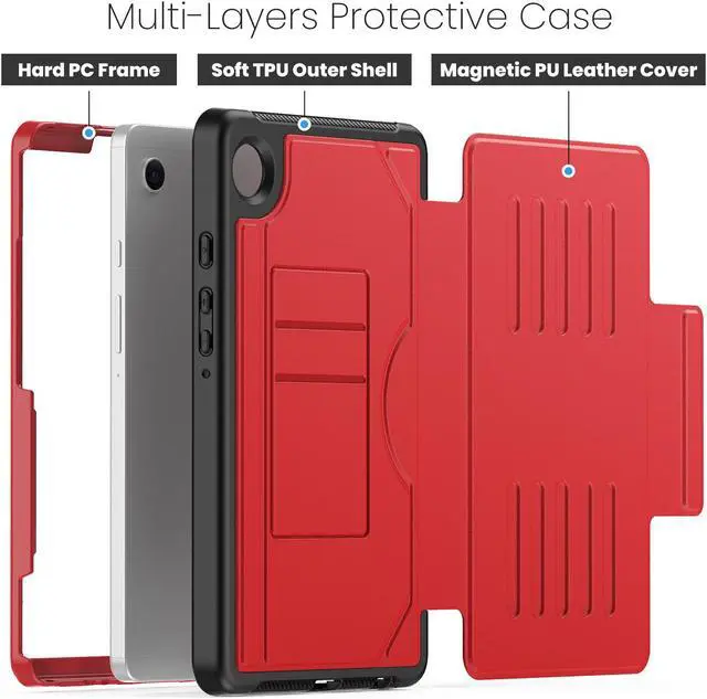 Alt view image 4 of 7 - BONAEVER Case For Samsung Galaxy Tab A9 8.7 Inch 2023 SM-X110/X115/X117, Smart Magnetic Auto Sleep Shockproof Cover with Absorbing Multi-Angles Stand, Pen Holder, Card Slot Red