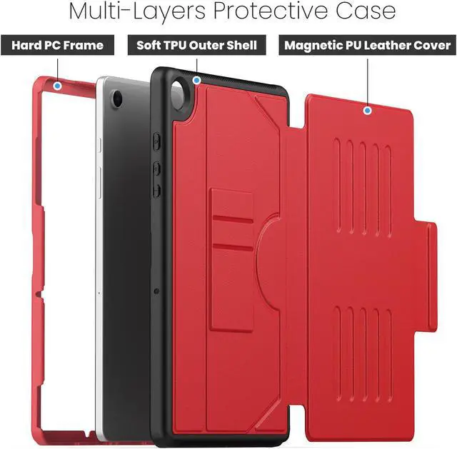 Alt view image 4 of 7 - BONAEVER Case For Samsung Galaxy Tab A9 Plus 10.9 inch 2023 Model SM-X210/X216/X218, Smart Magnetic Auto Sleep Shockproof Cover with Absorbing Multi-Angles Stand, Pen Holder, Card Slot Red