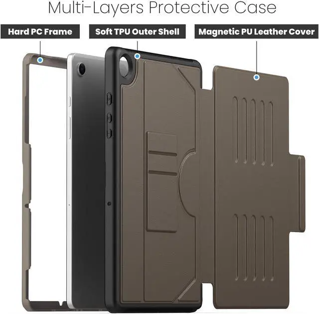 Alt view image 4 of 7 - BONAEVER Case For Samsung Galaxy Tab A9 Plus 10.9 inch 2023 Model SM-X210/X216/X218, Smart Magnetic Auto Sleep Shockproof Cover with Absorbing Multi-Angles Stand, Pen Holder, Card Slot Brown