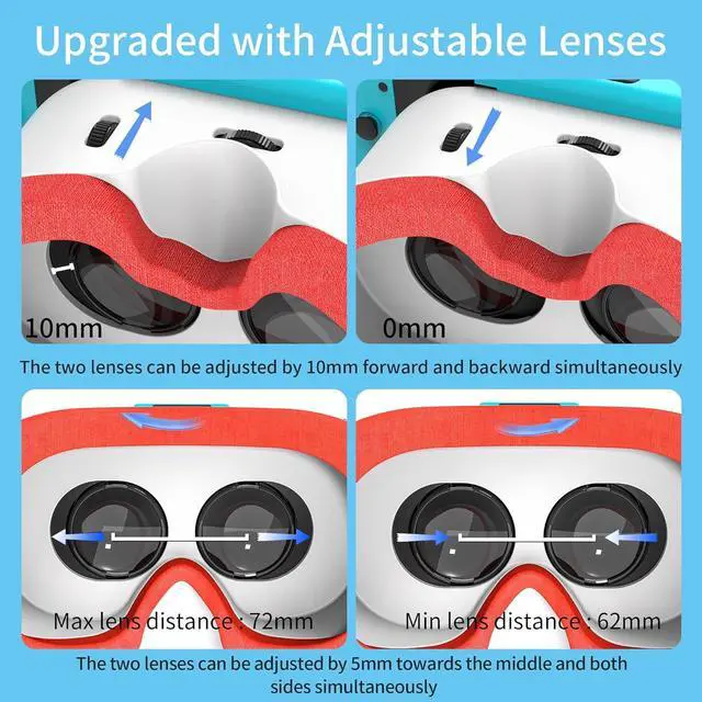 Alt view image 5 of 7 - BONAEVER Upgraded VR Headset for Nintendo Switch & Switch OLED Model, Switch Virtual Reality Glasses with Adjustable HD Lenses and Comfortable Head Strap, Labo VR Kit 3D Goggles for Switch Red