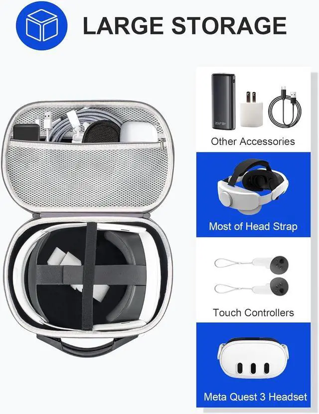 Alt view image 2 of 7 - BONAEVE Hard Carrying Case for Meta Quest 3, Quest 2, Vision Pro, Large Capacity Travel Case for Oculus Quest 3 VR Gaming Headset and Touch Controllers Accessories