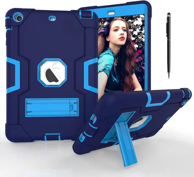 Main image of Bonaever Case for iPad Mini, Mini 2, Mini 3 with Kickstand, Heavy Duty Shockproof Protective Cover with Stylus Pen Blue Navy Blue