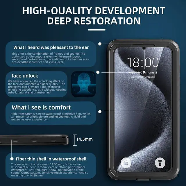 Alt view image 6 of 7 - BONAEVER For Samsung Galaxy A35 5G Case Waterproof with Built-in Screen Protector [IP68 Underwater] Anti-Scratched Rugged Cover [360° Shockproof] Case for Samsung Galaxy A35 5G 6.6 inch