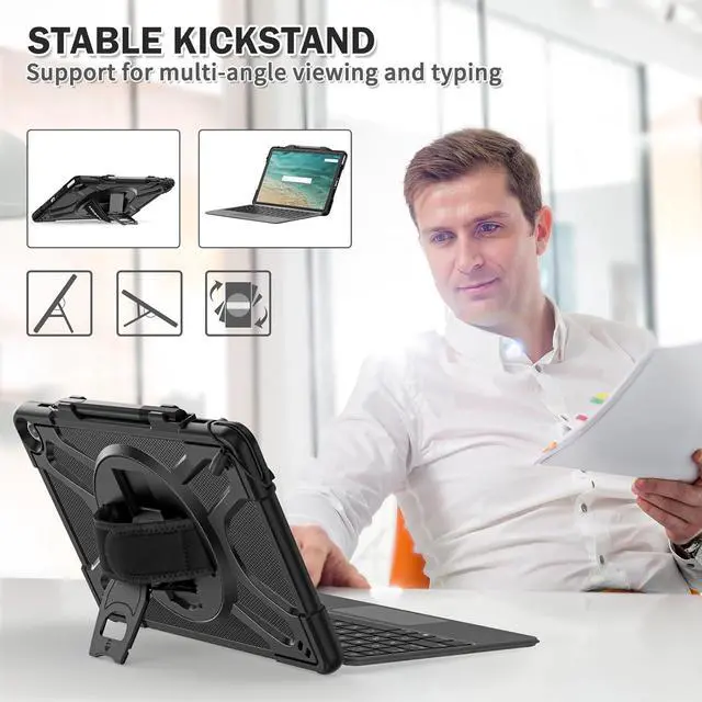 Alt view image 4 of 7 - For Amazon Fire Max 11 Case 11" (13th Generation 2023 Release), Rugged Protective Fire Max 11 Tablet Cover with Rotating Hand/Shoulder Strap & Stand, Pen Holder, Compatible with Type Cover Keyboard