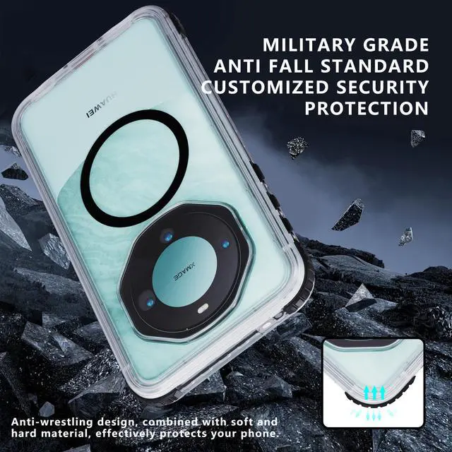 Alt view image 2 of 7 - BONAEVER Waterproof Phone Case for Huawei Mate 60 Pro, IP68 Underwater Touchscreen Water Proof Diving Phone Case Anti-Scratched Rugged Cover Built-in Screen Protector