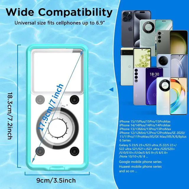 Alt view image 6 of 7 - BONAEVER Waterproof Phone Case, Universal Self-Check Function Underwater Pouch Dry Bag Beach Travel Essentials Tech Gadgets for iPhone 15 14 13 11 12/Samsung S24/LG,Google/Xiaomi/Motorola Blue