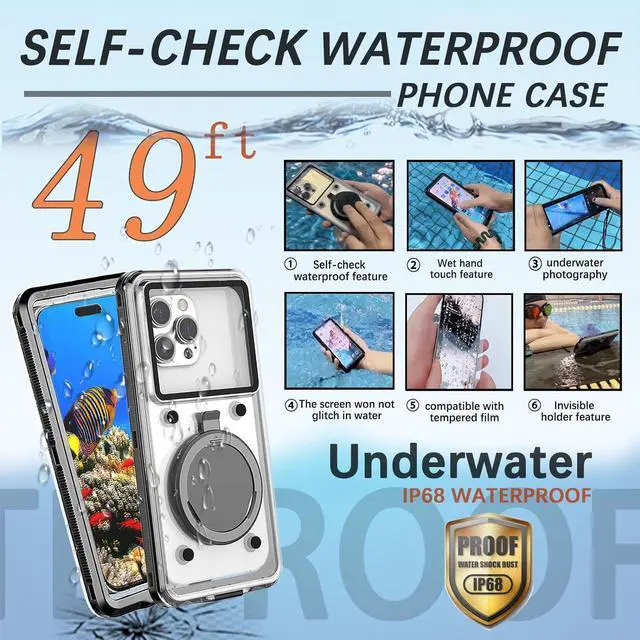 Alt view image 5 of 7 - BONAEVER Diving Waterproof Phone Case for Snorkelling, Universal Self-Check Waterproof Underwater Photography Touchscreen Case For iPhone 15 14 13 11 12 Samsung Galaxy Motorola Google
