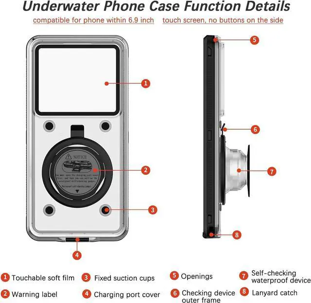 Alt view image 4 of 7 - BONAEVER Diving Waterproof Phone Case for Snorkelling, Universal Self-Check Waterproof Underwater Photography Touchscreen Case For iPhone 15 14 13 11 12 Samsung Galaxy Motorola Google