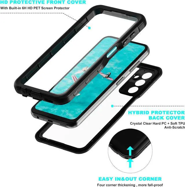 Alt view image 7 of 7 - BONAEVER for Samsung Galaxy A25 5G Case Waterproof IP68 Certified Built-in Screen Protector Shockproof Dustproof Snowproof Rugged for Samsung A25 5G 6.5" Black