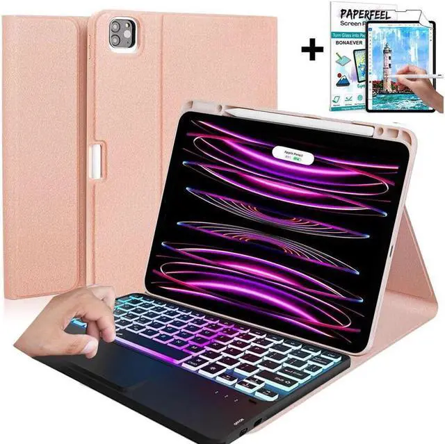 Main image of BONAEVER Touchpad Keyboard case for iPad Mini 6 6th Generation 8.3 inch 2021 Bluetooth Color Keyboard Smart Folio Cover with 7 Color Backlit Pencil Holder Screen Protector Stand