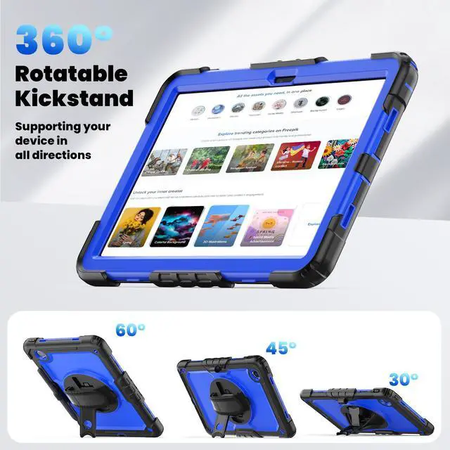 Alt view image 4 of 7 - BONAEVER Case for Lenovo Tab M11 2024 TB330FU TB330XU TB-331FC Shockproof Protective Cover with Screen Protector Rotating Stand and /Shoulder Strap Pen Holder Blue