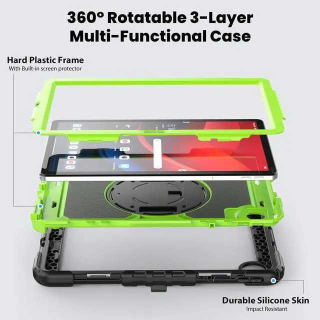 Alt view image 7 of 7 - BONAEVER Case for Lenovo Tab M11 2024 TB330FU TB330XU TB-331FC Shockproof Protective Cover with Screen Protector Rotating Stand and /Shoulder Strap Pen Holder Green