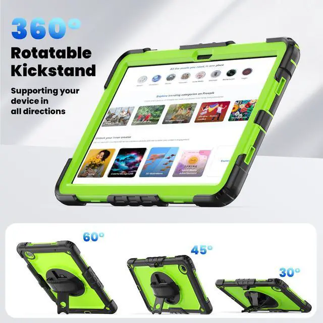 Alt view image 4 of 7 - BONAEVER Case for Lenovo Tab M11 2024 TB330FU TB330XU TB-331FC Shockproof Protective Cover with Screen Protector Rotating Stand and /Shoulder Strap Pen Holder Green