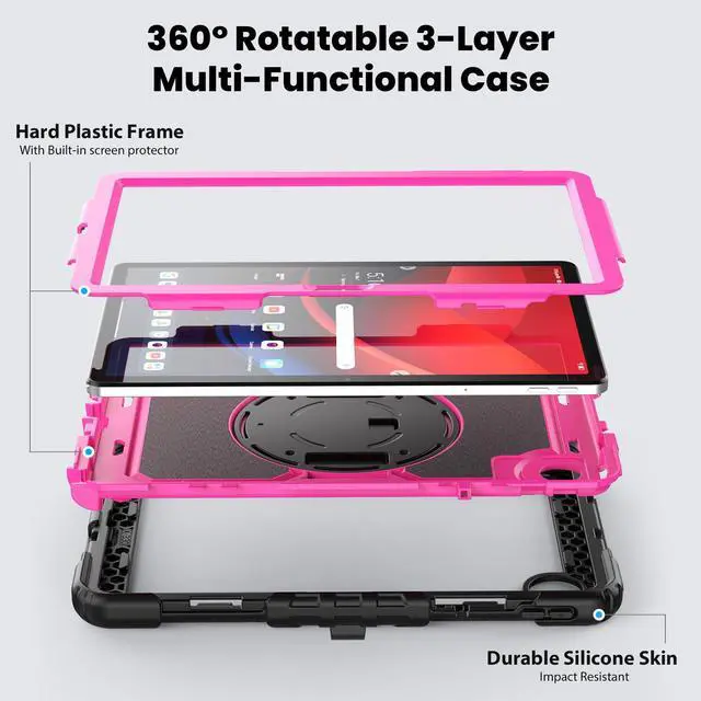 Alt view image 7 of 7 - BONAEVER Case for Lenovo Tab M11 2024 TB330FU TB330XU TB-331FC Shockproof Protective Cover with Screen Protector Rotating Stand and /Shoulder Strap Pen Holder Rose Red