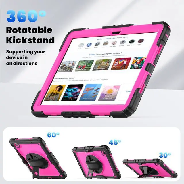 Alt view image 4 of 7 - BONAEVER Case for Lenovo Tab M11 2024 TB330FU TB330XU TB-331FC Shockproof Protective Cover with Screen Protector Rotating Stand and /Shoulder Strap Pen Holder Rose Red