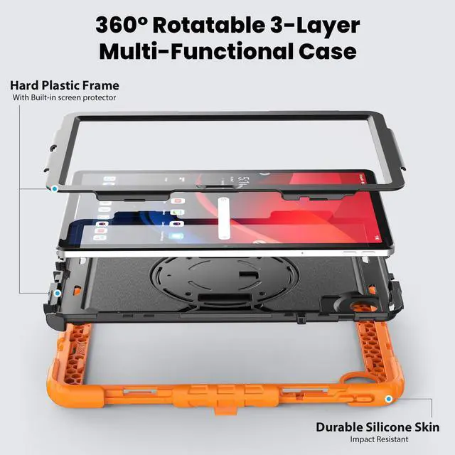 Alt view image 7 of 7 - BONAEVER Case for Lenovo Tab M11 2024 TB330FU TB330XU TB-331FC Shockproof Protective Cover with Screen Protector Rotating Stand and /Shoulder Strap Pen Holder Orange