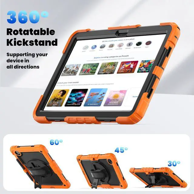 Alt view image 4 of 7 - BONAEVER Case for Lenovo Tab M11 2024 TB330FU TB330XU TB-331FC Shockproof Protective Cover with Screen Protector Rotating Stand and /Shoulder Strap Pen Holder Orange