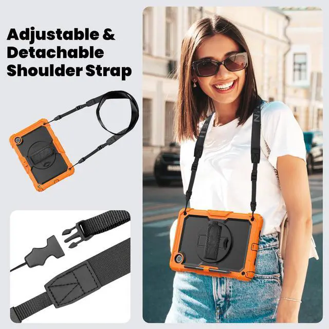 Alt view image 6 of 7 - BONAEVER Case for Lenovo Tab M11 2024 TB330FU TB330XU TB-331FC Shockproof Protective Cover with Screen Protector Rotating Stand and /Shoulder Strap Pen Holder Orange