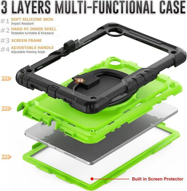 Alt view image 5 of 7 - BONAEVER Case for Lenovo Tab M11 11 inch 2024 Model TB330FU TB330XU TB-331FC with Screen Protector Hand Shoulder Strap 360 Rotating Kickstand Rugged Full Body Protection Cover Green