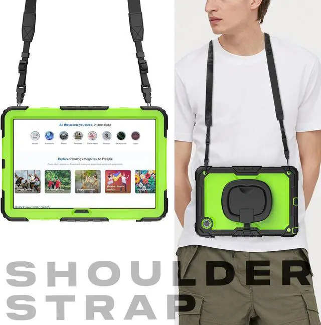 Alt view image 7 of 7 - BONAEVER Case for Lenovo Tab M11 11 inch 2024 Model TB330FU TB330XU TB-331FC with Screen Protector Hand Shoulder Strap 360 Rotating Kickstand Rugged Full Body Protection Cover Green