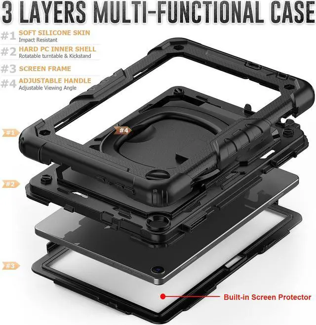 Alt view image 5 of 7 - BONAEVER Case for Lenovo Tab M10 3rd Gen 10.1 inch 2022 Model TB-328F with Screen Protector Shockproof Protective Cover with Pen Holder Stand and Shoulder Strap Stylus Pen