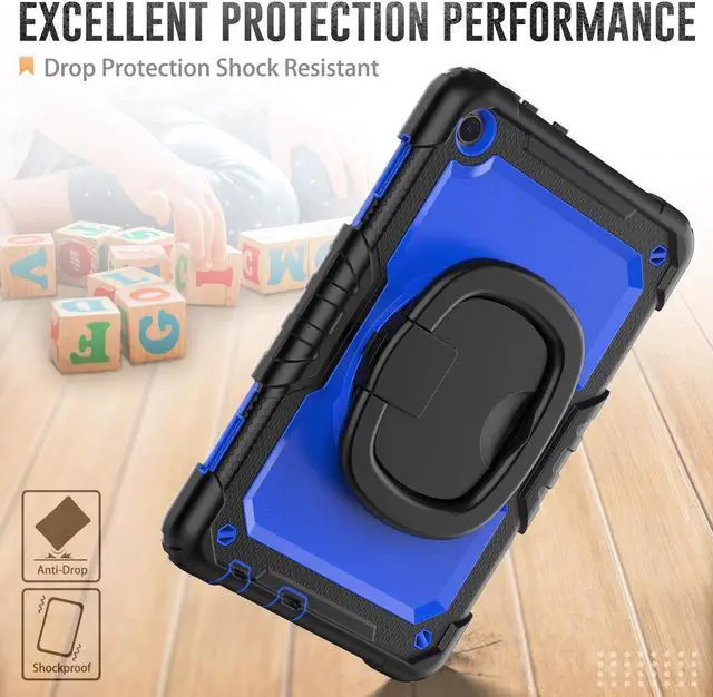 Alt view image 3 of 7 - BONAEVER Case for Lenovo Tab M10 3rd Gen 10.1 inch 2022 Model TB-328F with Screen Protector Shockproof Protective Cover with Pen Holder Stand and Shoulder Strap Stylus Pen Blue