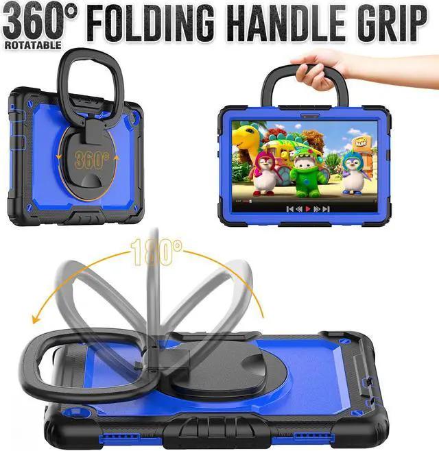 Alt view image 2 of 7 - BONAEVER Case for Lenovo Tab M10 3rd Gen 10.1 inch 2022 Model TB-328F with Screen Protector Shockproof Protective Cover with Pen Holder Stand and Shoulder Strap Stylus Pen Blue