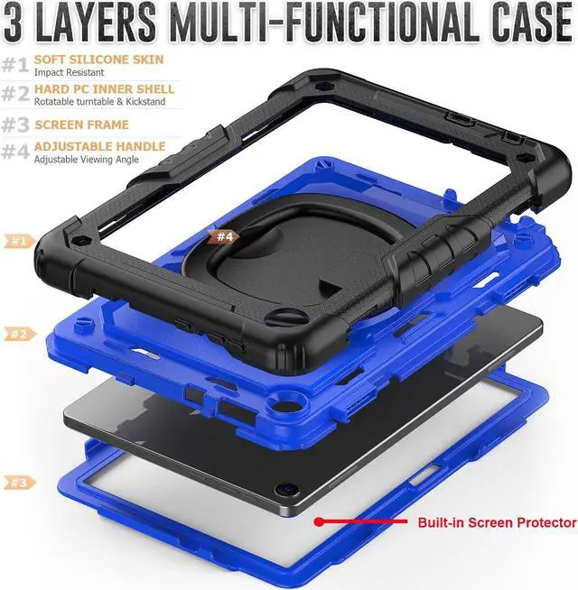 Alt view image 5 of 7 - BONAEVER Case for Lenovo Tab M10 3rd Gen 10.1 inch 2022 Model TB-328F with Screen Protector Shockproof Protective Cover with Pen Holder Stand and Shoulder Strap Stylus Pen Blue