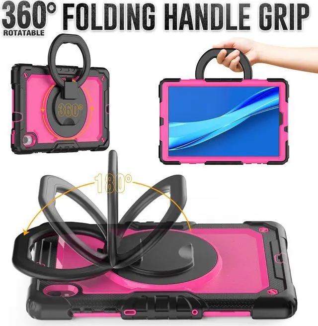 Alt view image 2 of 7 - BONAEVER Case for Lenovo Tab M10 FHD Plus 10.3 inch 2nd Gen 2020 and Tab K10 2021 with Screen Protector Shockproof Protective Cover with Pen Holder Stand and Shoulder Strap Stylus Pen Rose Red