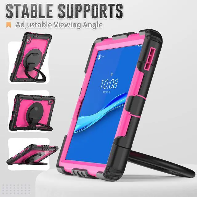 Alt view image 4 of 7 - BONAEVER Case for Lenovo Tab M10 FHD Plus 10.3 inch 2nd Gen 2020 and Tab K10 2021 with Screen Protector Shockproof Protective Cover with Pen Holder Stand and Shoulder Strap Stylus Pen Rose Red