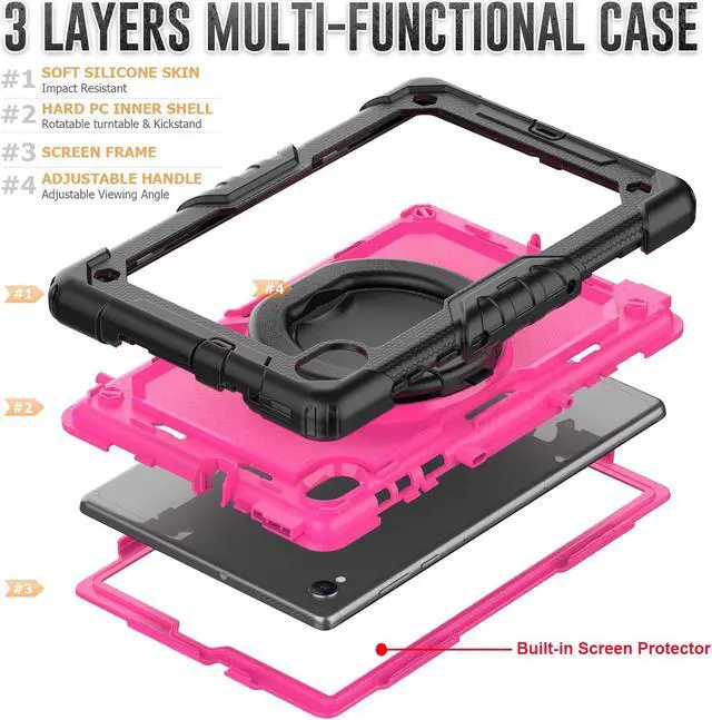 Alt view image 5 of 7 - BONAEVER Case for Lenovo Tab M10 FHD Plus 10.3 inch 2nd Gen 2020 and Tab K10 2021 with Screen Protector Shockproof Protective Cover with Pen Holder Stand and Shoulder Strap Stylus Pen Rose Red