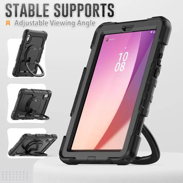 Alt view image 4 of 7 - BONAEVER for Lenovo Tab M9 Case 9 inch TB-310FU with Screen Protector/Rotating Hand Strap/Stand/Shoulder Strap, [3-Layer Protective] Lenovo M9 HD Tablet Cover 9 inch 2023