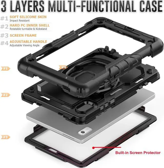 Alt view image 6 of 7 - BONAEVER for Lenovo Tab M9 Case 9 inch TB-310FU with Screen Protector/Rotating Hand Strap/Stand/Shoulder Strap, [3-Layer Protective] Lenovo M9 HD Tablet Cover 9 inch 2023