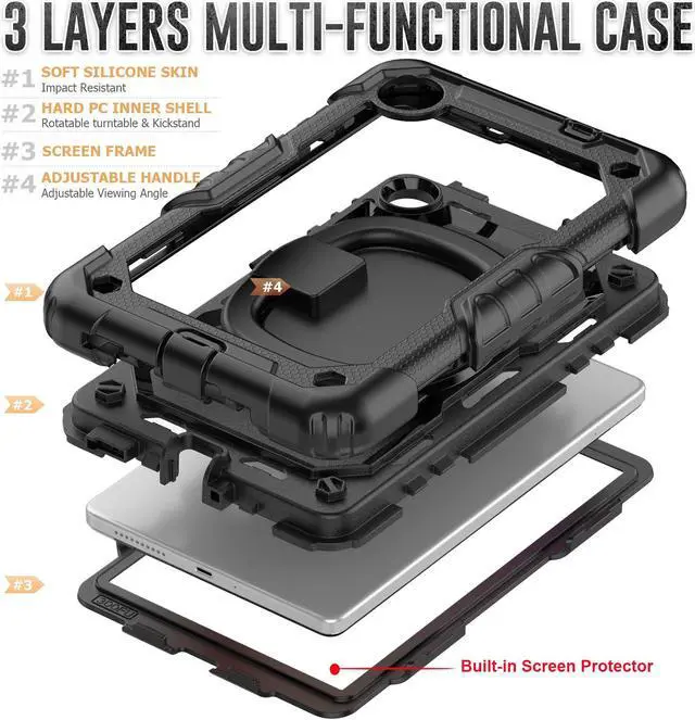 Alt view image 5 of 7 - BONAEVER Case for Lenovo Tab M8 4th Gen 2024 2023 TB301XU TB300FU TB300XU with Screen Protector Shockproof Protective Cover with Pen Holder Stand and Hand/Shoulder Strap