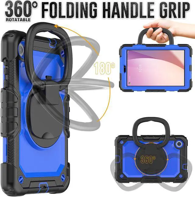 Alt view image 2 of 7 - BONAEVER Case for Lenovo Tab M8 4th Gen 2024 2023 TB301XU TB300FU TB300XU with Screen Protector Shockproof Protective Cover with Pen Holder Stand and Hand/Shoulder Strap Blue