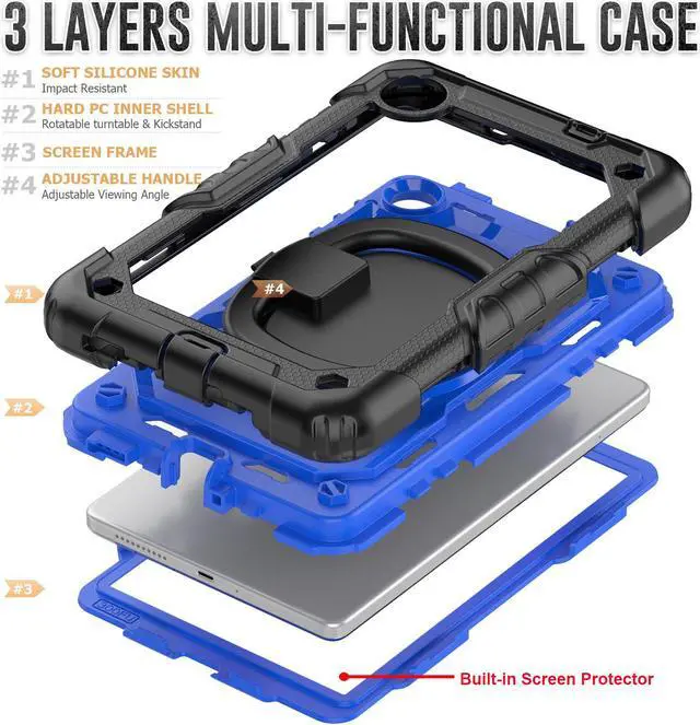 Alt view image 5 of 7 - BONAEVER Case for Lenovo Tab M8 4th Gen 2024 2023 TB301XU TB300FU TB300XU with Screen Protector Shockproof Protective Cover with Pen Holder Stand and Hand/Shoulder Strap Blue