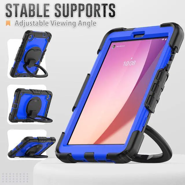 Alt view image 4 of 7 - BONAEVER Case for Lenovo Tab M8 4th Gen 2024 2023 TB301XU TB300FU TB300XU with Screen Protector Shockproof Protective Cover with Pen Holder Stand and Hand/Shoulder Strap Blue