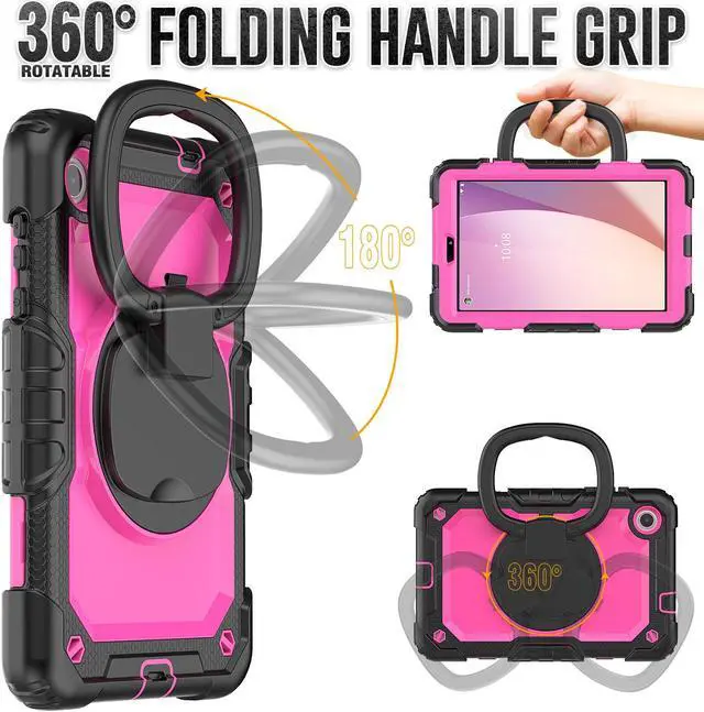 Alt view image 2 of 7 - BONAEVER Case for Lenovo Tab M8 4th Gen 2024 2023 TB301XU TB300FU TB300XU with Screen Protector Shockproof Protective Cover with Pen Holder Stand and Hand/Shoulder Strap Rose Red