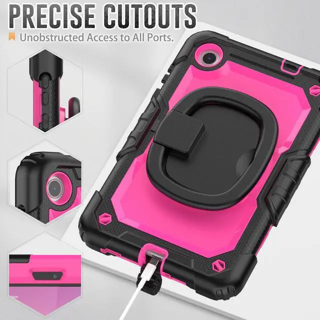 Alt view image 6 of 7 - BONAEVER Case for Lenovo Tab M8 4th Gen 2024 2023 TB301XU TB300FU TB300XU with Screen Protector Shockproof Protective Cover with Pen Holder Stand and Hand/Shoulder Strap Rose Red