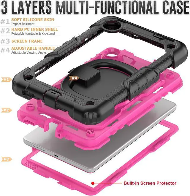 Alt view image 5 of 7 - BONAEVER Case for Lenovo Tab M8 4th Gen 2024 2023 TB301XU TB300FU TB300XU with Screen Protector Shockproof Protective Cover with Pen Holder Stand and Hand/Shoulder Strap Rose Red