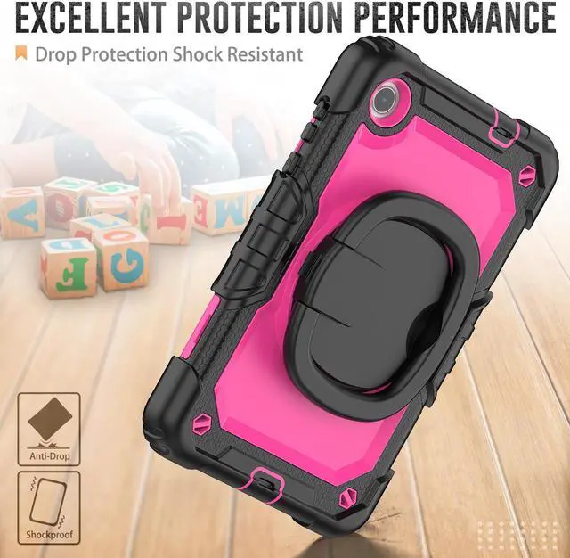 Alt view image 3 of 7 - BONAEVER Case for Lenovo Tab M8 4th Gen 2024 2023 TB301XU TB300FU TB300XU with Screen Protector Shockproof Protective Cover with Pen Holder Stand and Hand/Shoulder Strap Rose Red