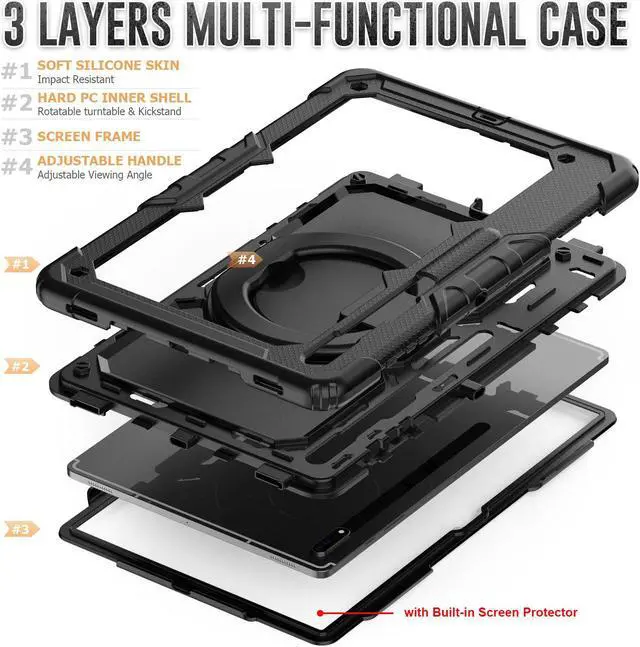 Alt view image 5 of 7 - BONAEVER Case for Samsung Galaxy Tab S10 Ultra 2024 / S9 Ultra 2023 / Galaxy S8 Ultra 14.6 inch Protective Cover with Screen Protector Stylus Pen Pen Holder Hand/Shoulder Strap