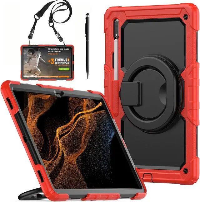 Main image of BONAEVER Case for Samsung Galaxy Tab S10 Ultra 2024 / S9 Ultra 2023 / Galaxy S8 Ultra 14.6 inch Protective Cover with Screen Protector Stylus Pen Pen Holder Hand/Shoulder Strap Red