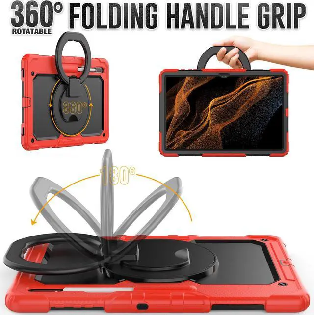 Alt view image 2 of 7 - BONAEVER Case for Samsung Galaxy Tab S10 Ultra 2024 / S9 Ultra 2023 / Galaxy S8 Ultra 14.6 inch Protective Cover with Screen Protector Stylus Pen Pen Holder Hand/Shoulder Strap Red