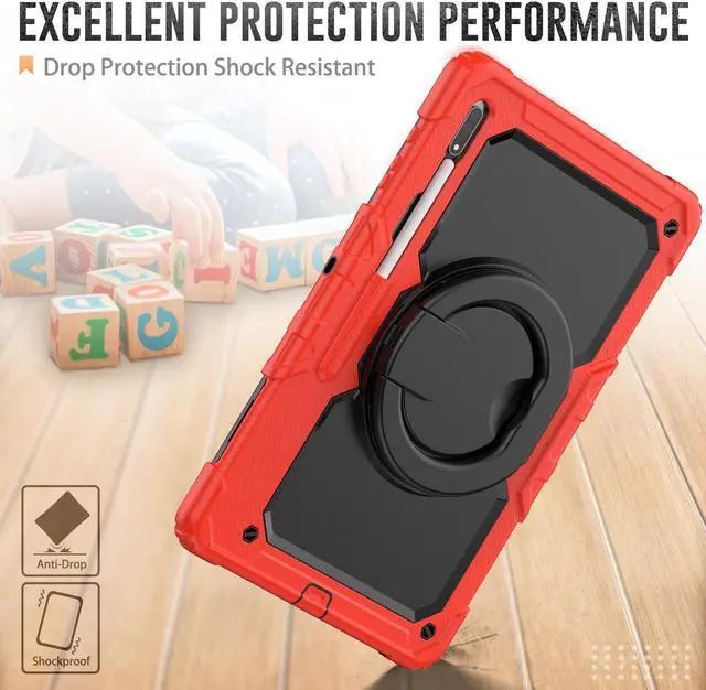 Alt view image 3 of 7 - BONAEVER Case for Samsung Galaxy Tab S10 Ultra 2024 / S9 Ultra 2023 / Galaxy S8 Ultra 14.6 inch Protective Cover with Screen Protector Stylus Pen Pen Holder Hand/Shoulder Strap Red