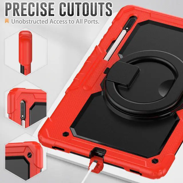 Alt view image 7 of 7 - BONAEVER Case for Samsung Galaxy Tab S10 Ultra 2024 / S9 Ultra 2023 / Galaxy S8 Ultra 14.6 inch Protective Cover with Screen Protector Stylus Pen Pen Holder Hand/Shoulder Strap Red