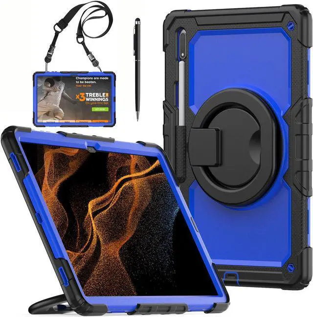 Main image of BONAEVER Case for Samsung Galaxy Tab S10 Ultra 2024 / S9 Ultra 2023 / Galaxy S8 Ultra 14.6 inch Protective Cover with Screen Protector Stylus Pen Pen Holder Hand/Shoulder Strap Blue