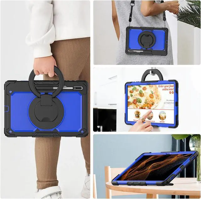 Alt view image 5 of 7 - BONAEVER Case for Samsung Galaxy Tab S10 Ultra 2024 / S9 Ultra 2023 / Galaxy S8 Ultra 14.6 inch Protective Cover with Screen Protector Stylus Pen Pen Holder Hand/Shoulder Strap Blue